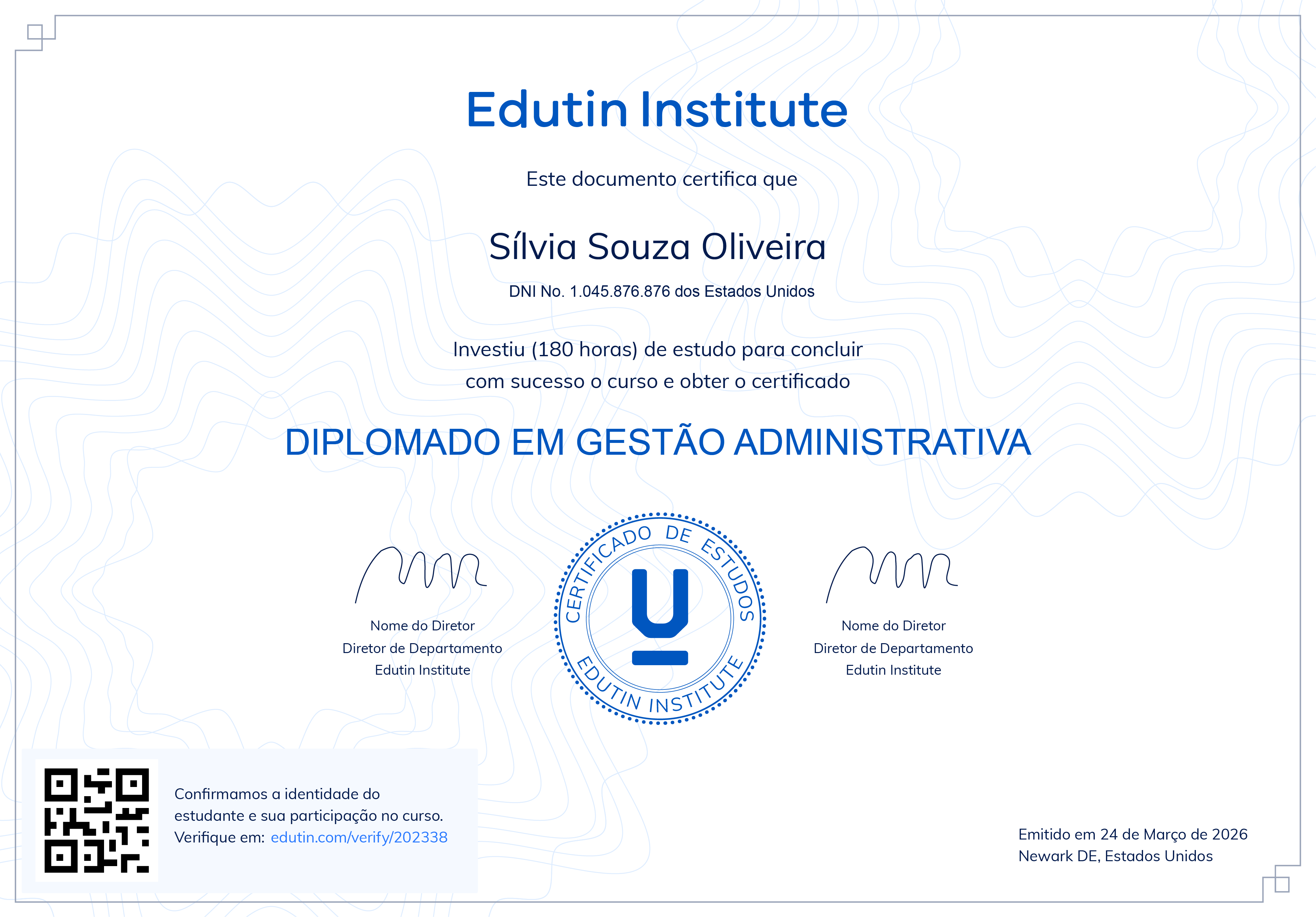 Certificado de estudos do Edutin Institute